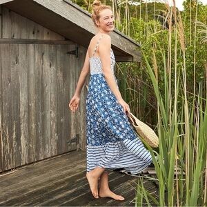J. Crew Button-Front Blue and White Floral Maxi Dress